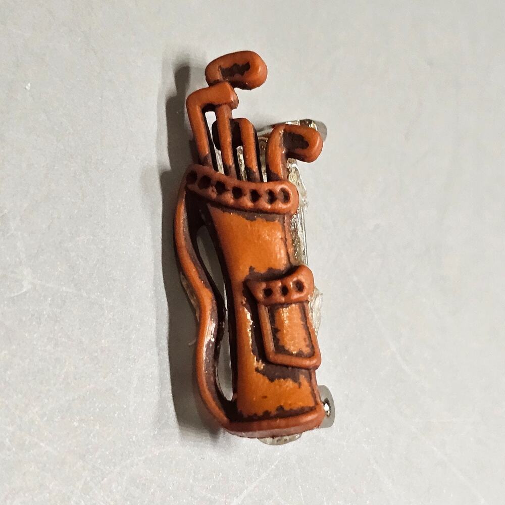Golf Clubs Golf Bag Handle Brooch Lapel Pin Mini Caddy Country Club Vintage